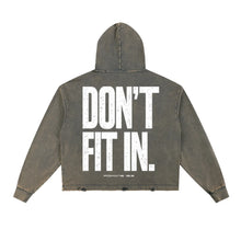 Load image into Gallery viewer, Don't Fit In | RENEWED | Unisex | Boxy Fit | Vintage Washed Frayed-Hem Hoodie
